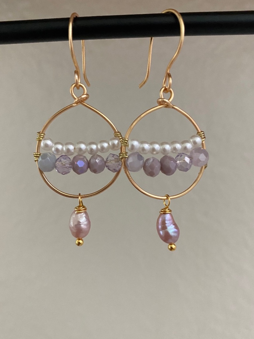 Handmade Hoop Earrings with Freshwater Pearl - Picture 3 of 3